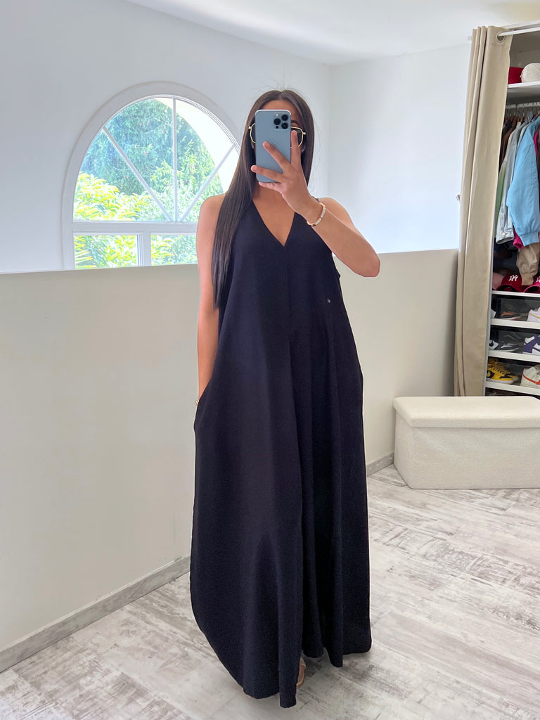 Robe Ample Effet Lin Noir