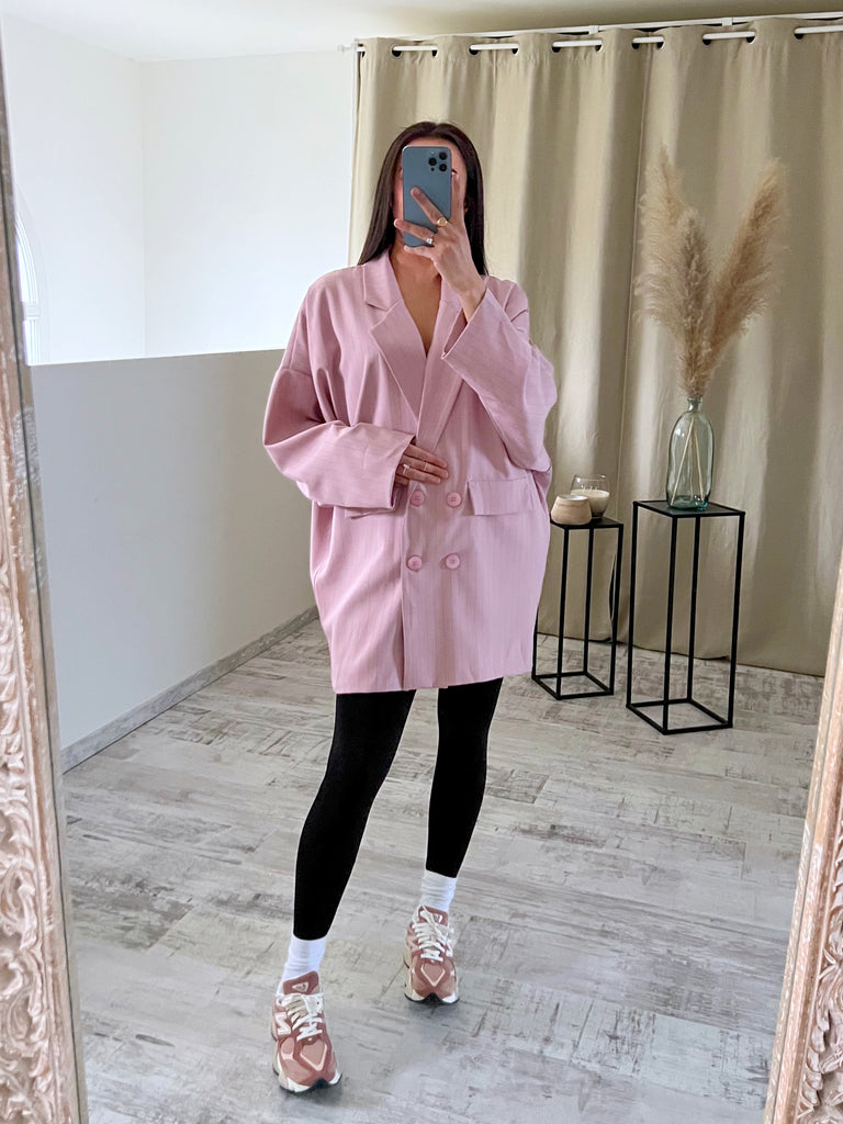 Blazer Oversize Rayé Rose