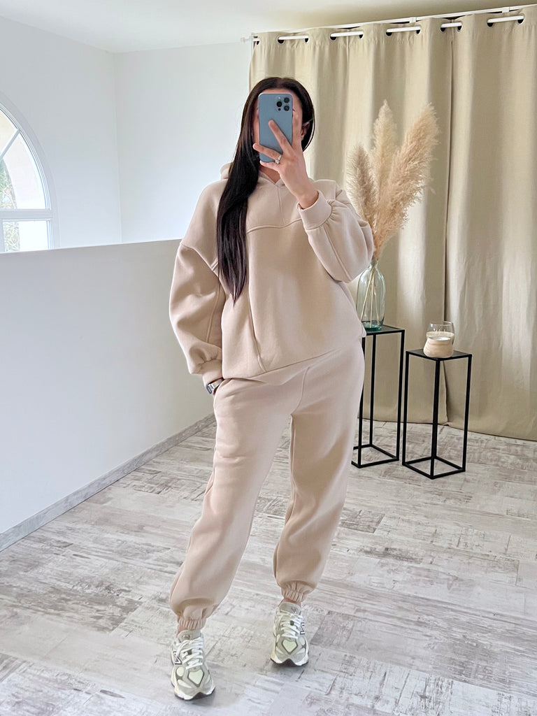 Ensemble Jogging Molleton À Capuche Beige