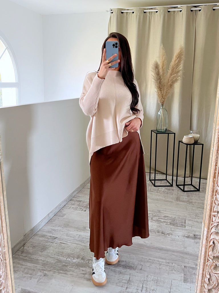Jupe Satin Opaque Marron