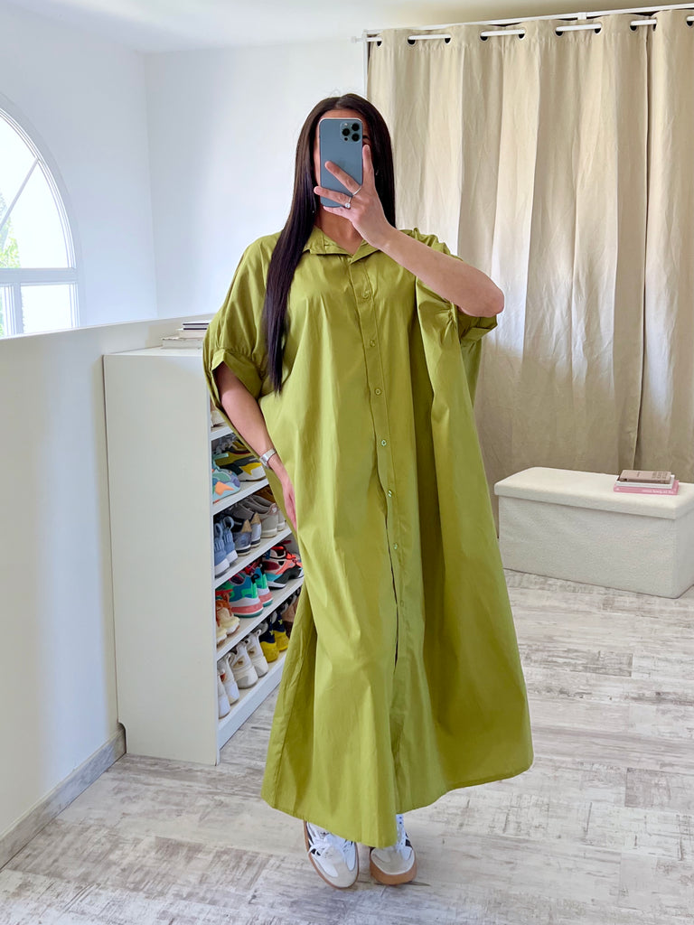 Robe Chemise Popeline Oversize Anis