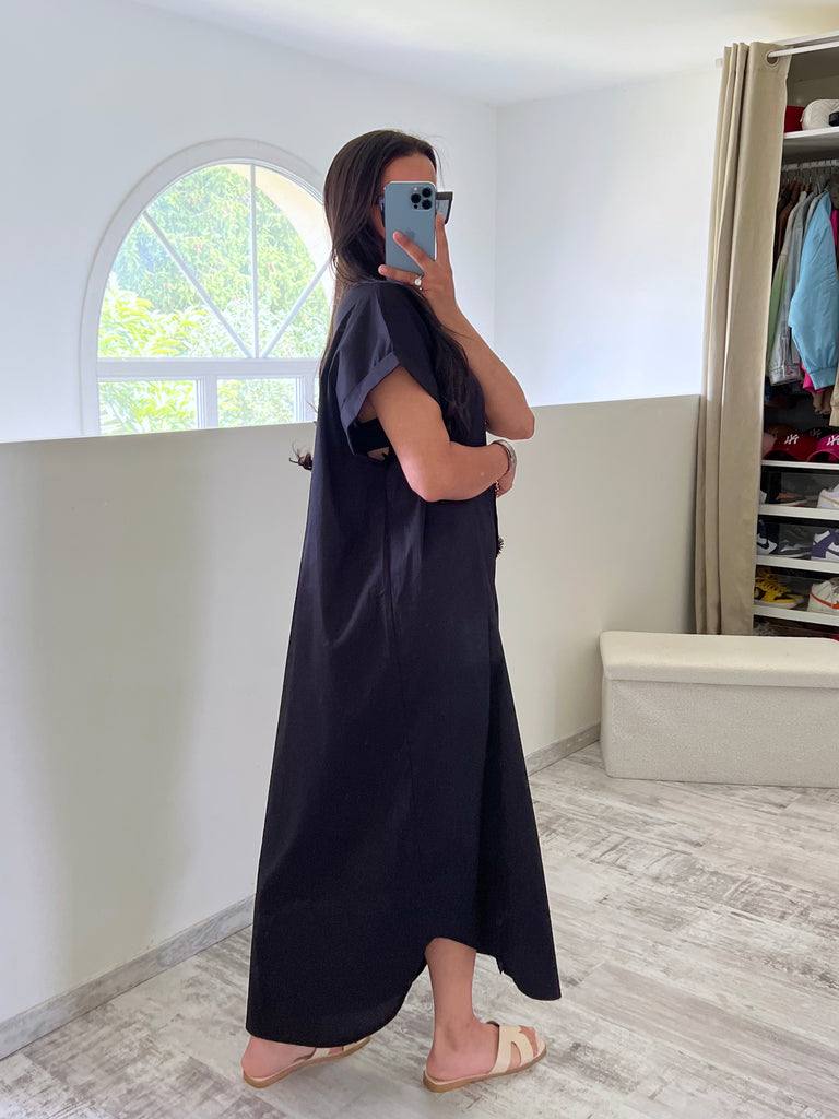 Robe Chemise Popeline Broche Soleil Noir