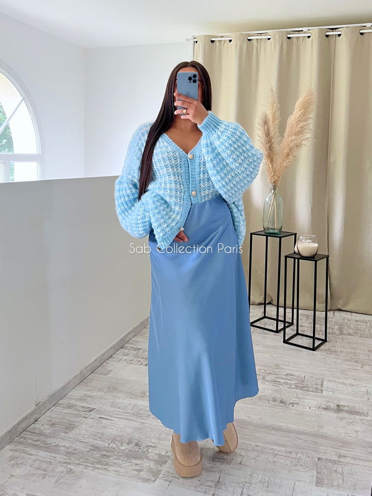 Jupe Satin Opaque Bleu
