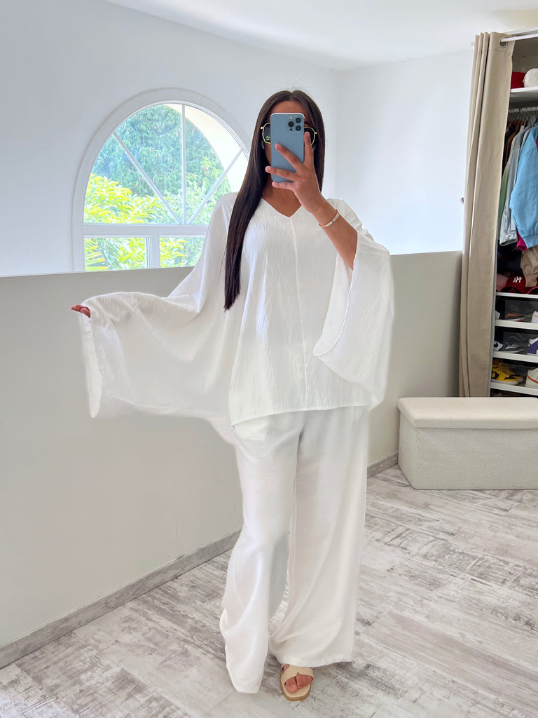 Ensemble Tunique Manches Chauve Souris Blanc