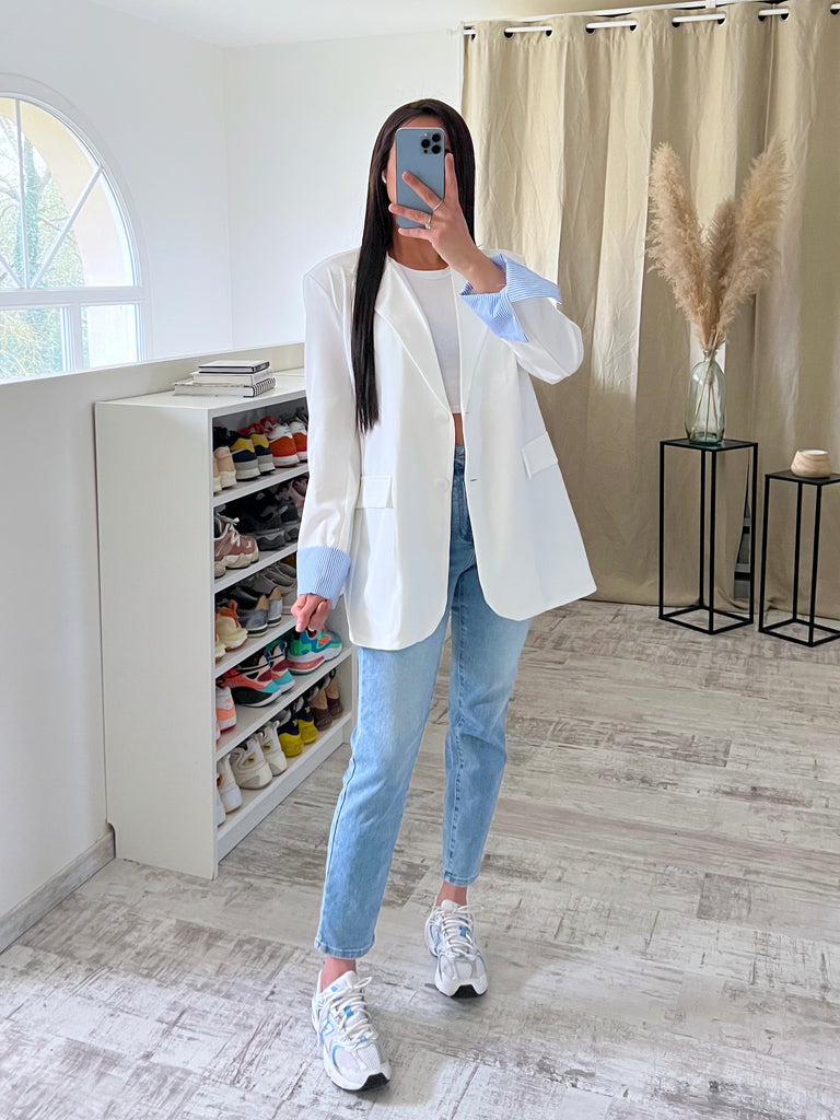 Blazer Manches Revers Blanc/Bleu
