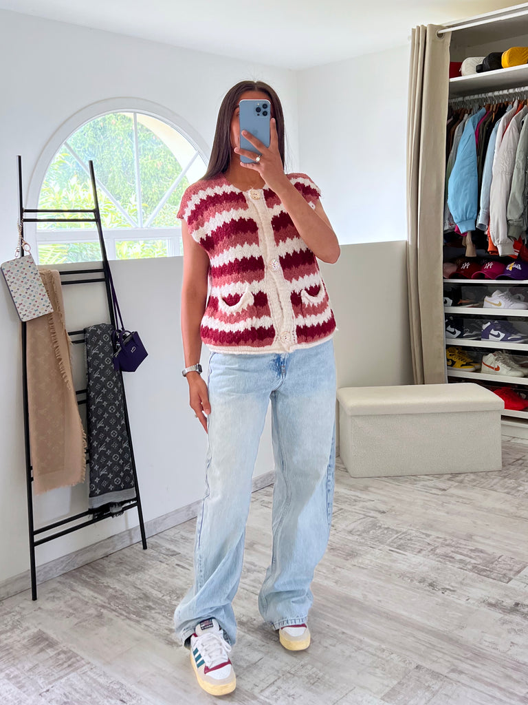 Maille Sans Manches Multicolore Bordeaux