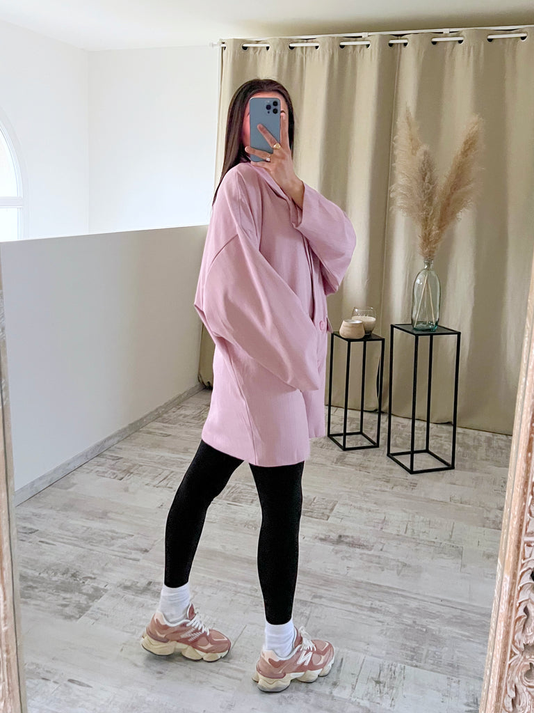 Blazer Oversize Rayé Rose