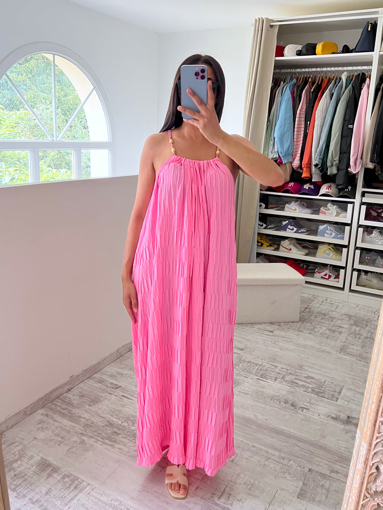 Robe Bretelles Pierres Rose