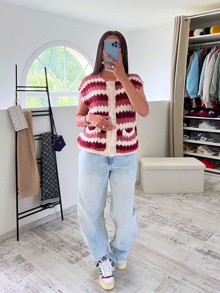 Maille Sans Manches Multicolore Bordeaux