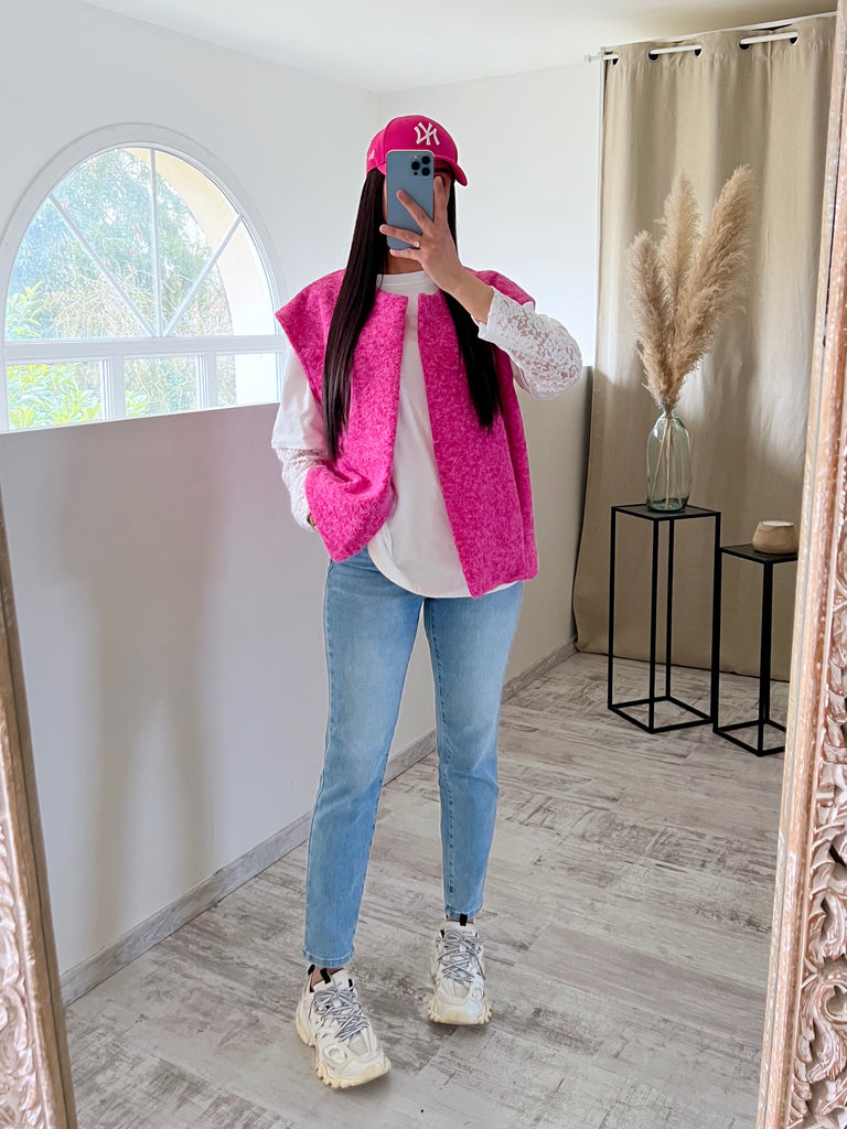 Gilet Moumoute Sans Manches Rose
