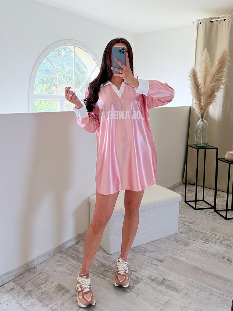 Top Satin Col Chemise LA Rose