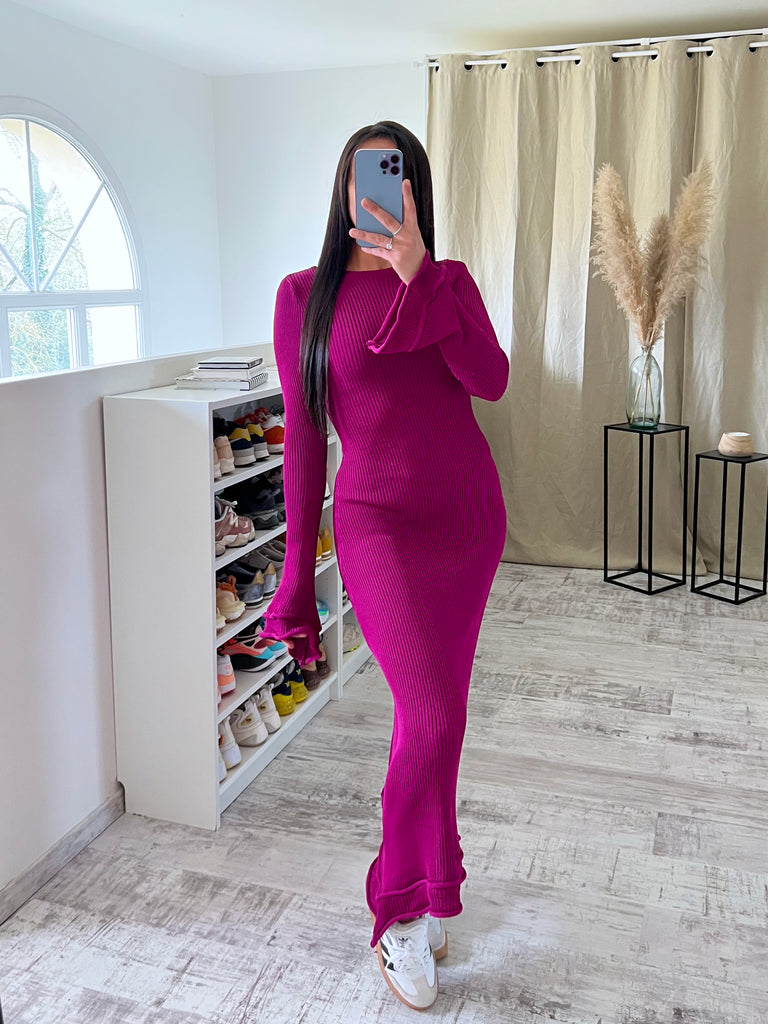 Robe Maille Dos Lacet Prune