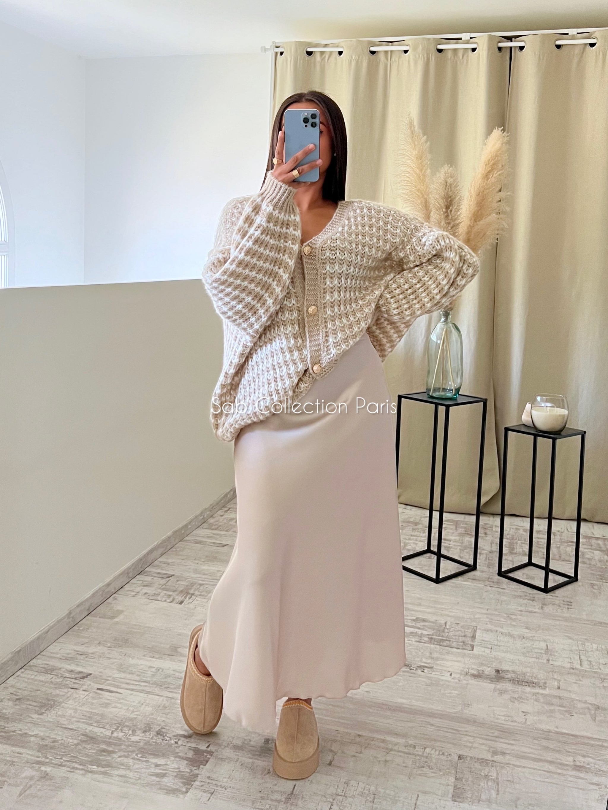 Jupe Satin Opaque Beige Sab Collection Paris