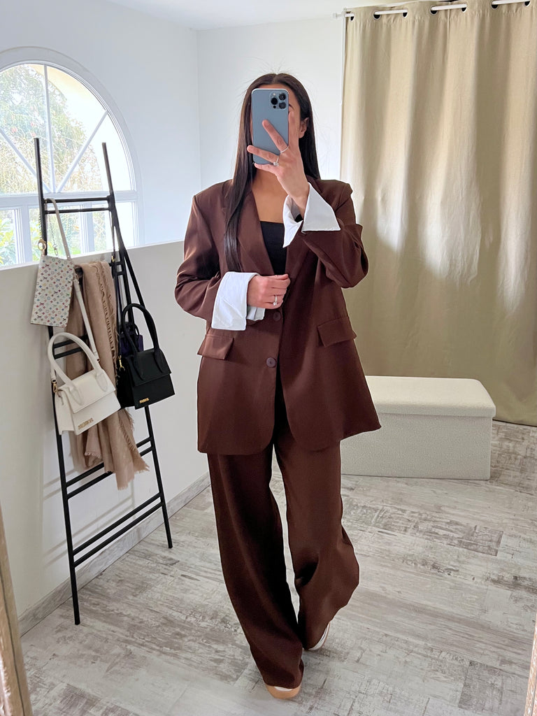 Ensemble Blazer/Pantalon Revers Marron