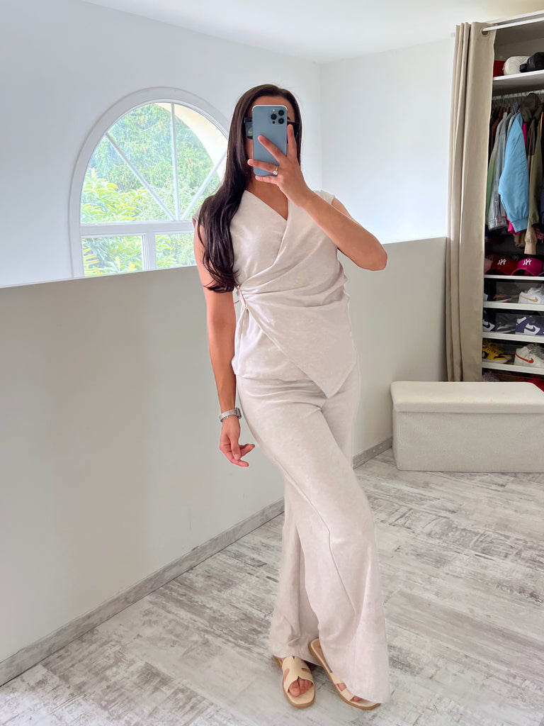 Ensemble Cache Cœur Maille Fine Beige