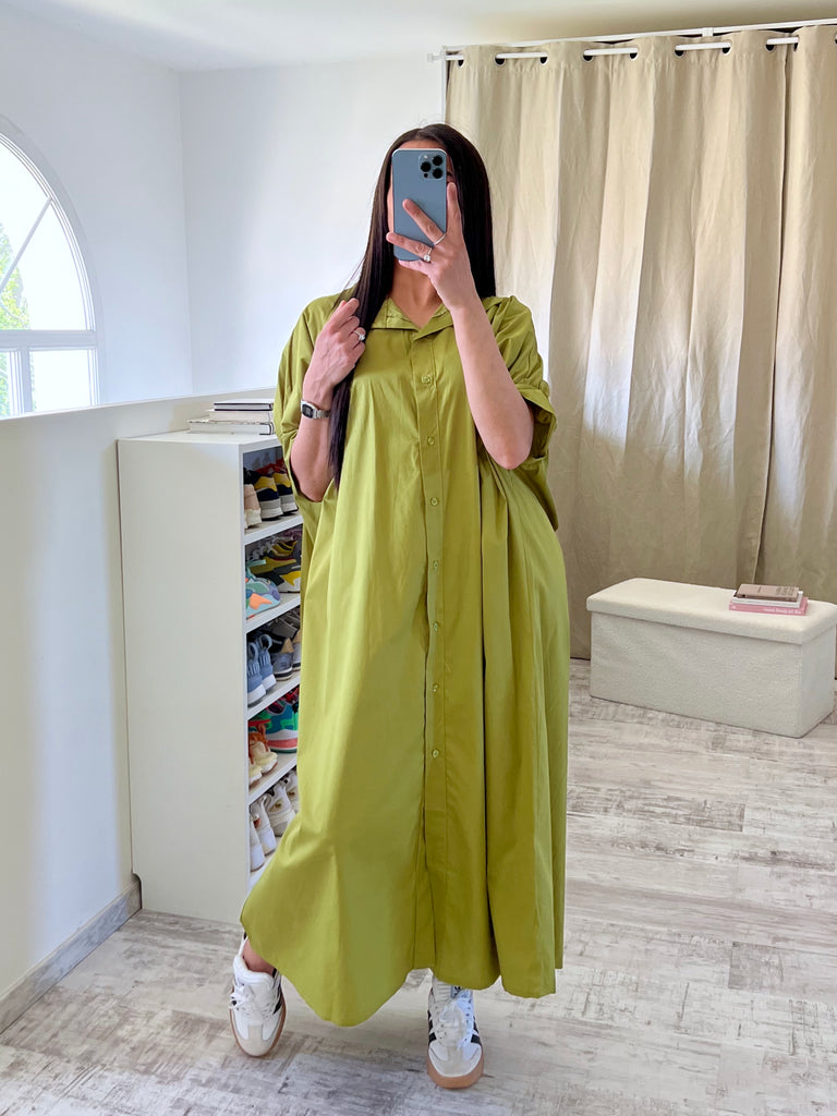 Robe Chemise Popeline Oversize Anis