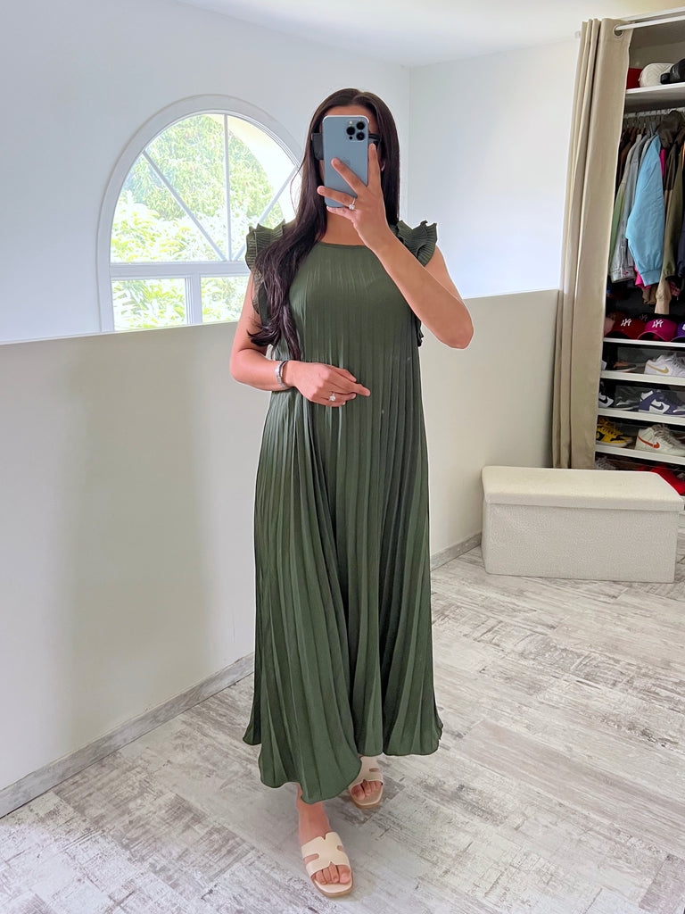 Robe Plissée Kaki