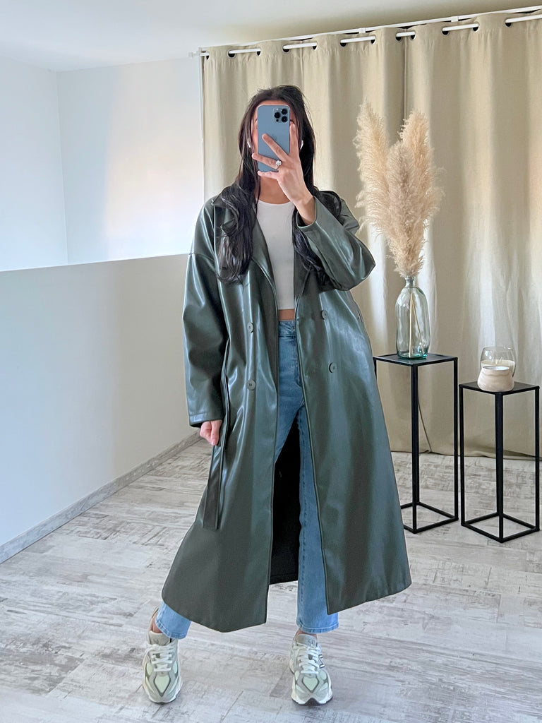 Trench Long Simili Kaki