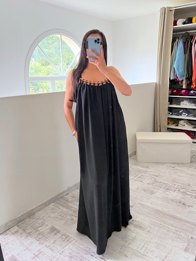 Robe Col Boucles Dorés Noir