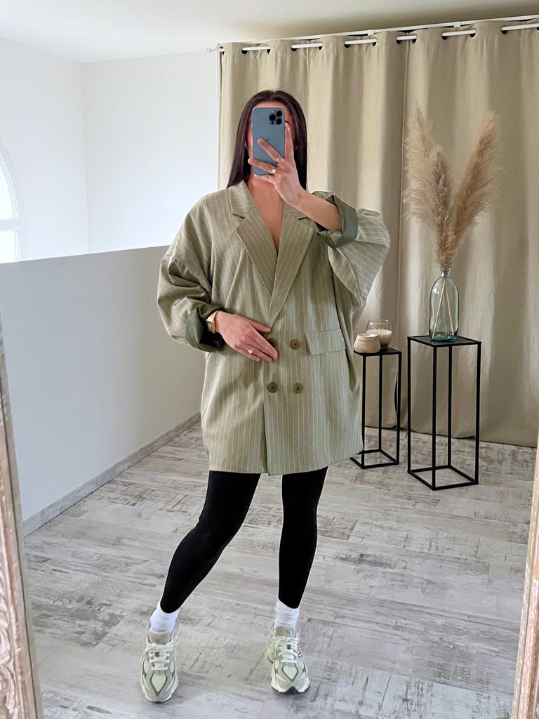 Blazer Oversize Rayé Kaki