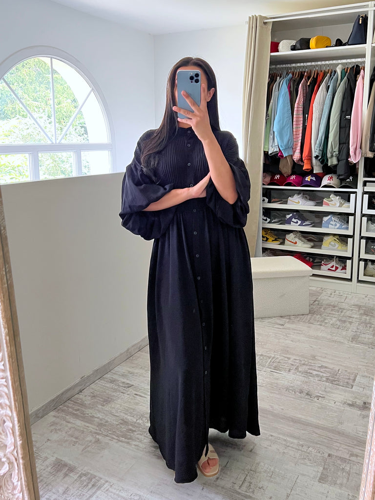 Robe Chemise Manches Ballons Noir