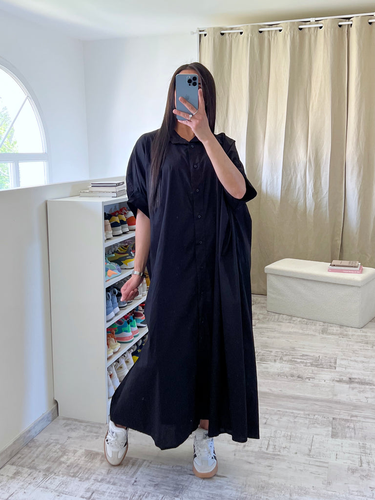 Robe Chemise Popeline Oversize Noir