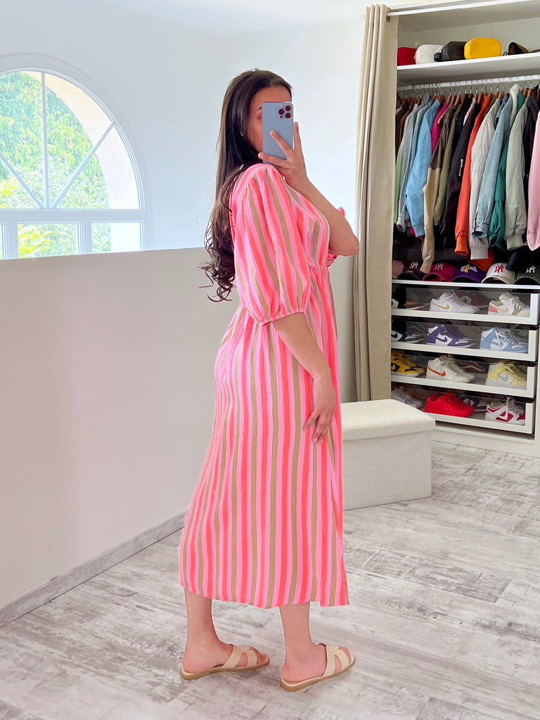 Robe Gaz De Coton Multicolore Rose/Kaki