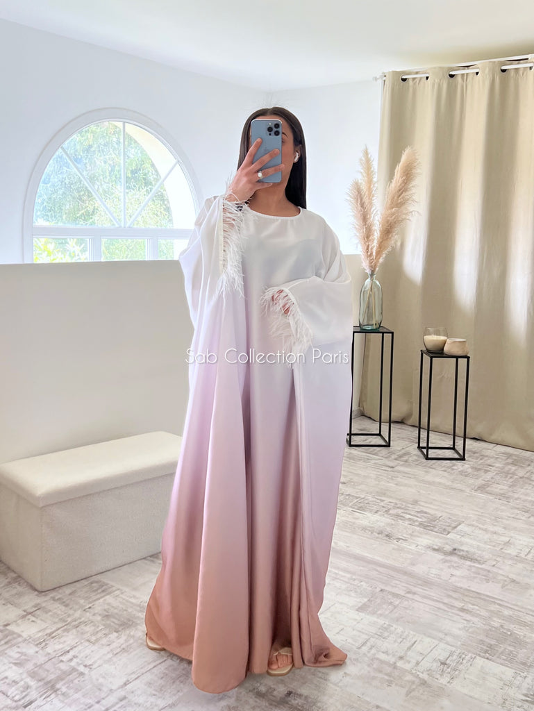 Robe Ample Satin À Plumes Taupe