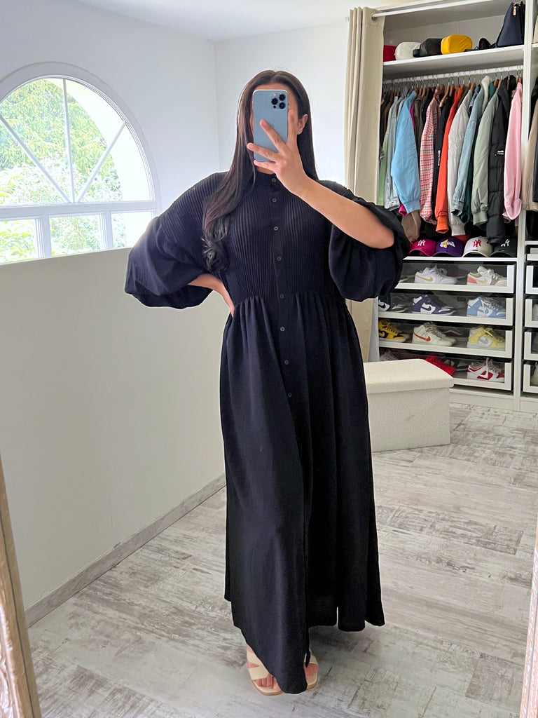 Robe Chemise Manches Ballons Noir