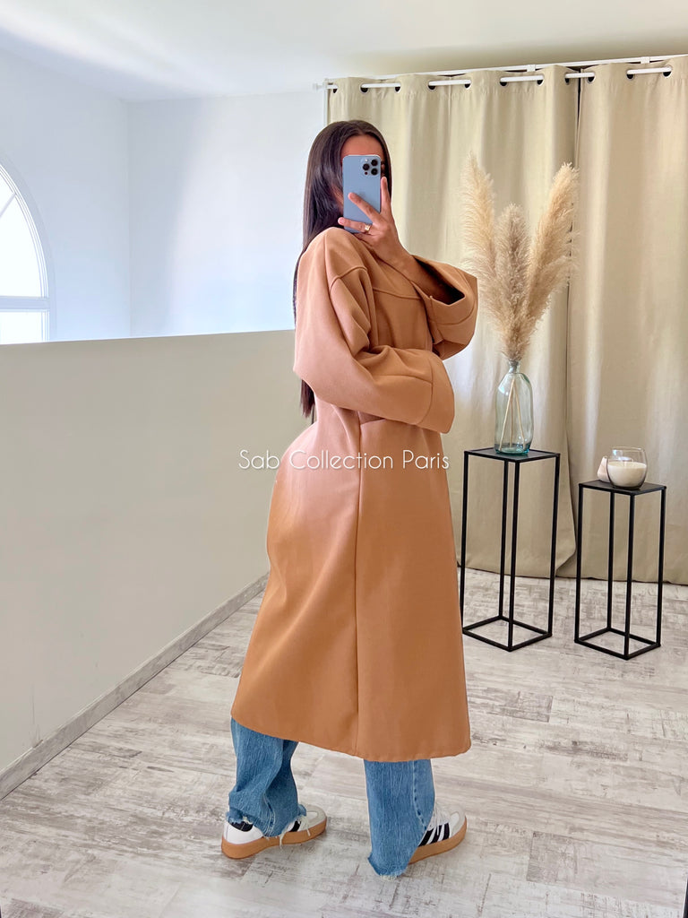 Veste Longue Oversize Camel