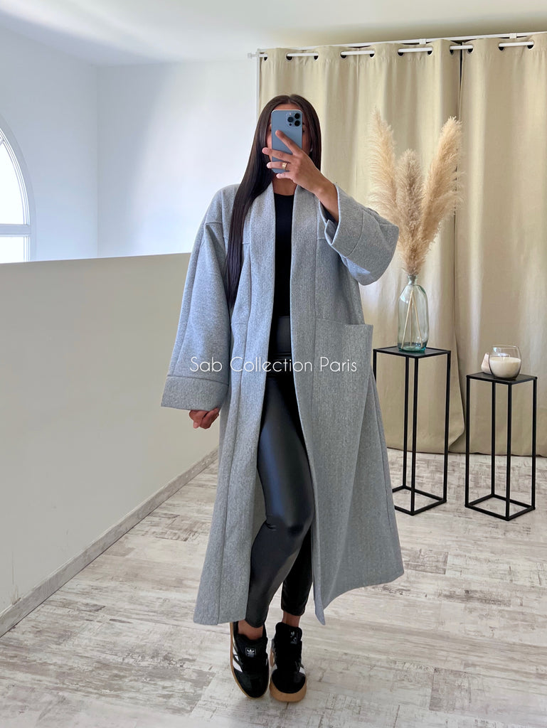 Veste Longue Oversize Gris