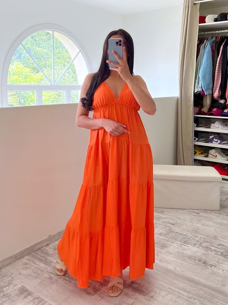 Robe Volants Bretelles Réglables Orange