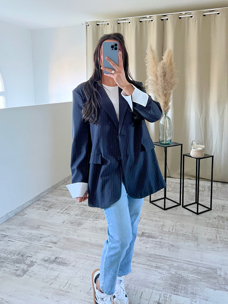 Blazer Revers À Rayures Marine