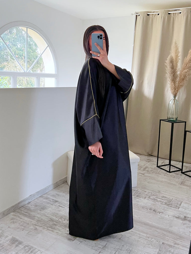 Abaya Satin Bordures Dorés Noir