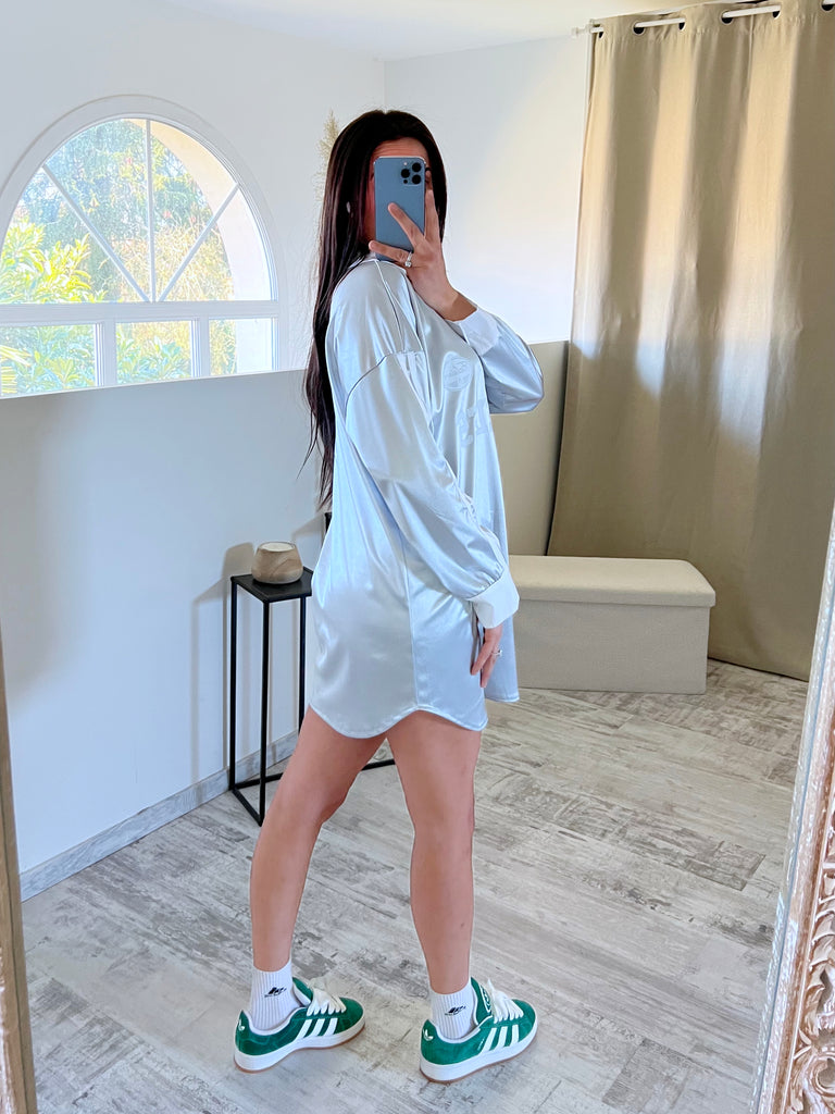 Top Satin Col Chemise LA Gris