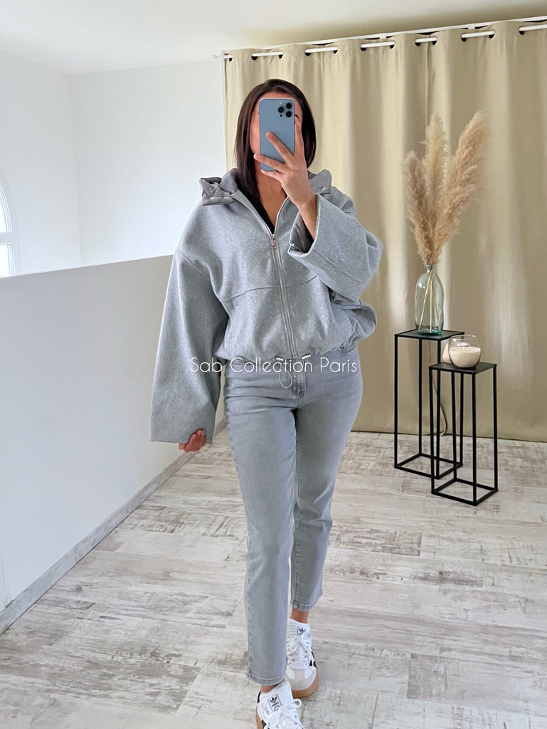 Veste Capuche Doudoune Gris