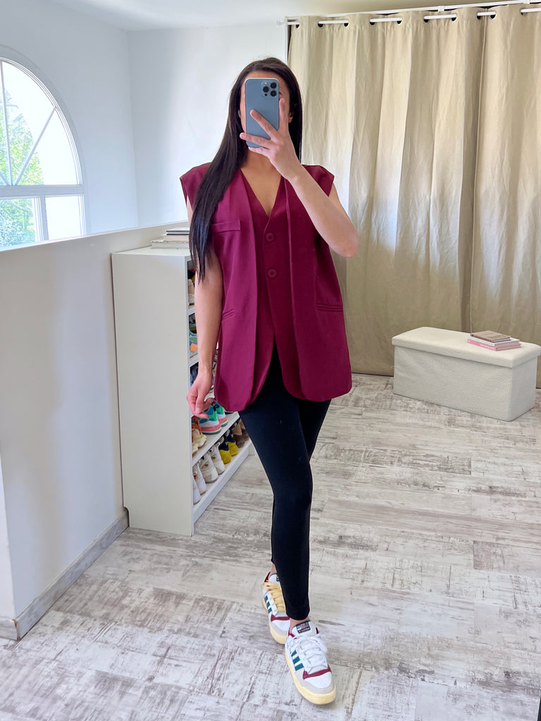 Top Blazer Sans Manches Bordeaux