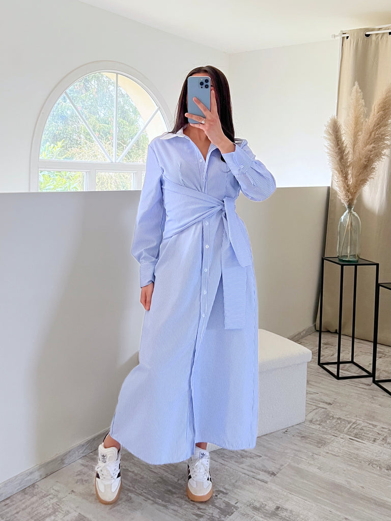Robe Chemise À Rayures Bleu