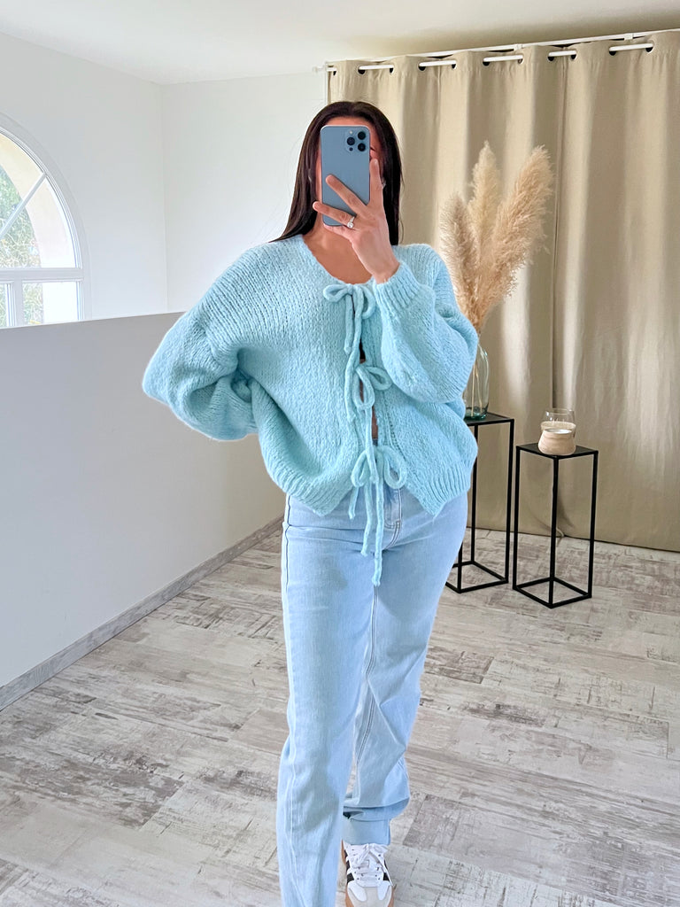 Maille Mohair À Noeuds Bleu Ciel