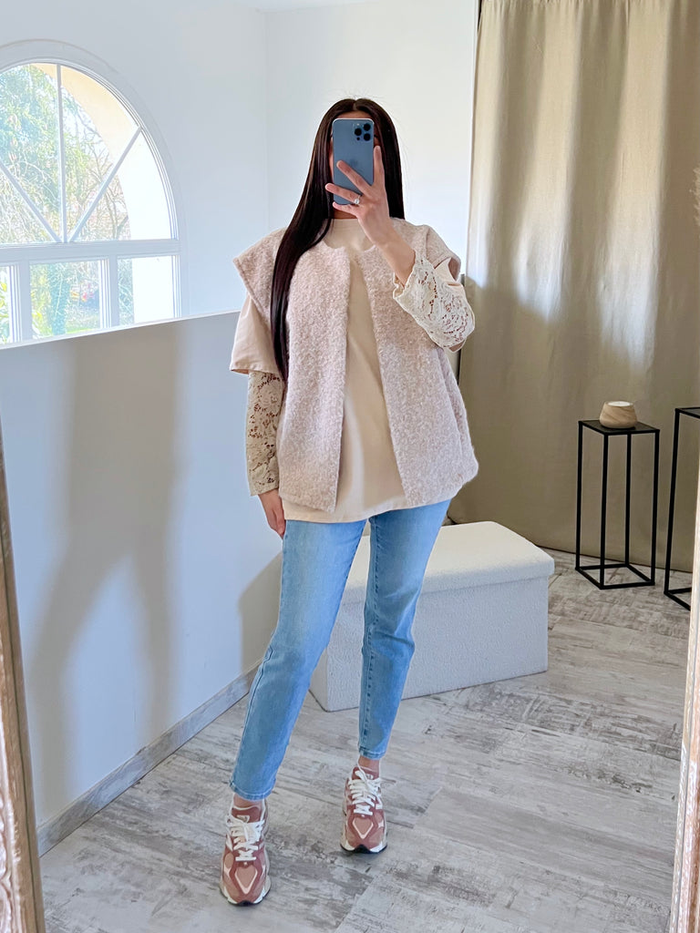 Gilet Moumoute Sans Manches Beige