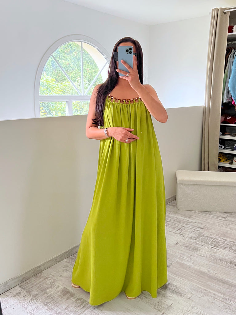 Robe Col Boucles Dorés Anis