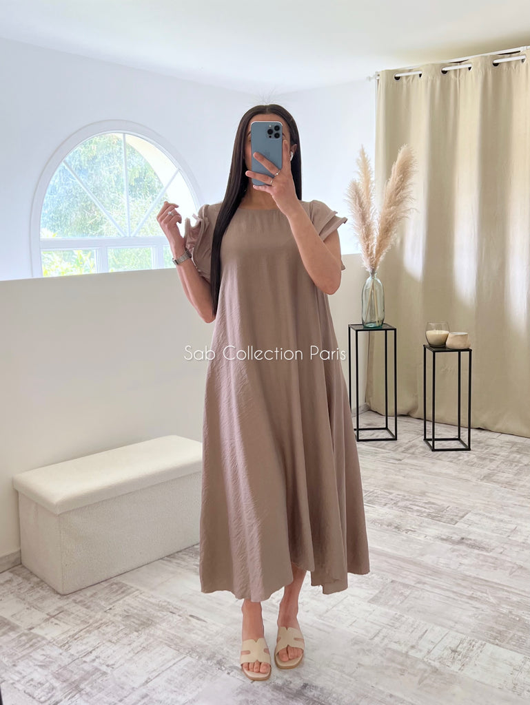 Robe Manches Froufrou Taupe