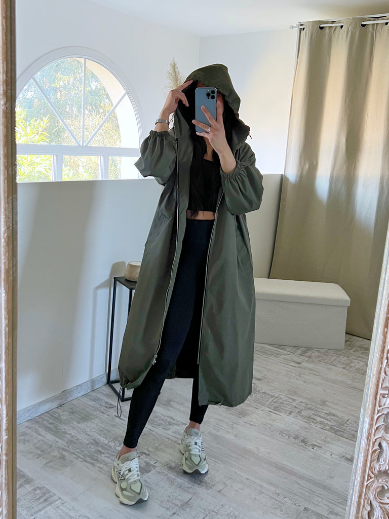 Veste Coupe Vent À Capuche Kaki