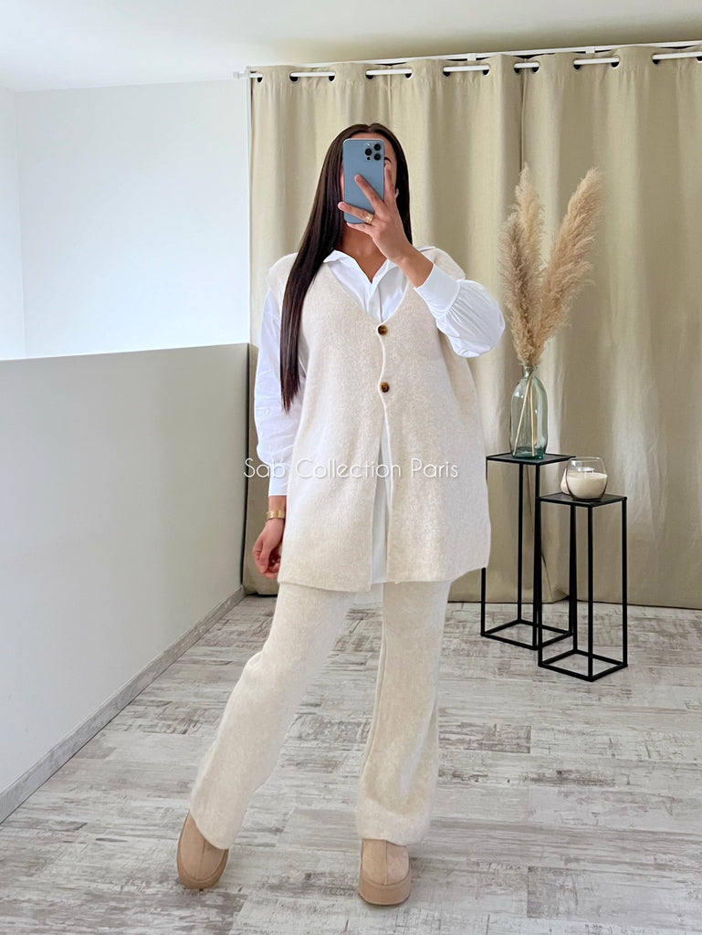 Ensemble Maille Sans Manches Crème