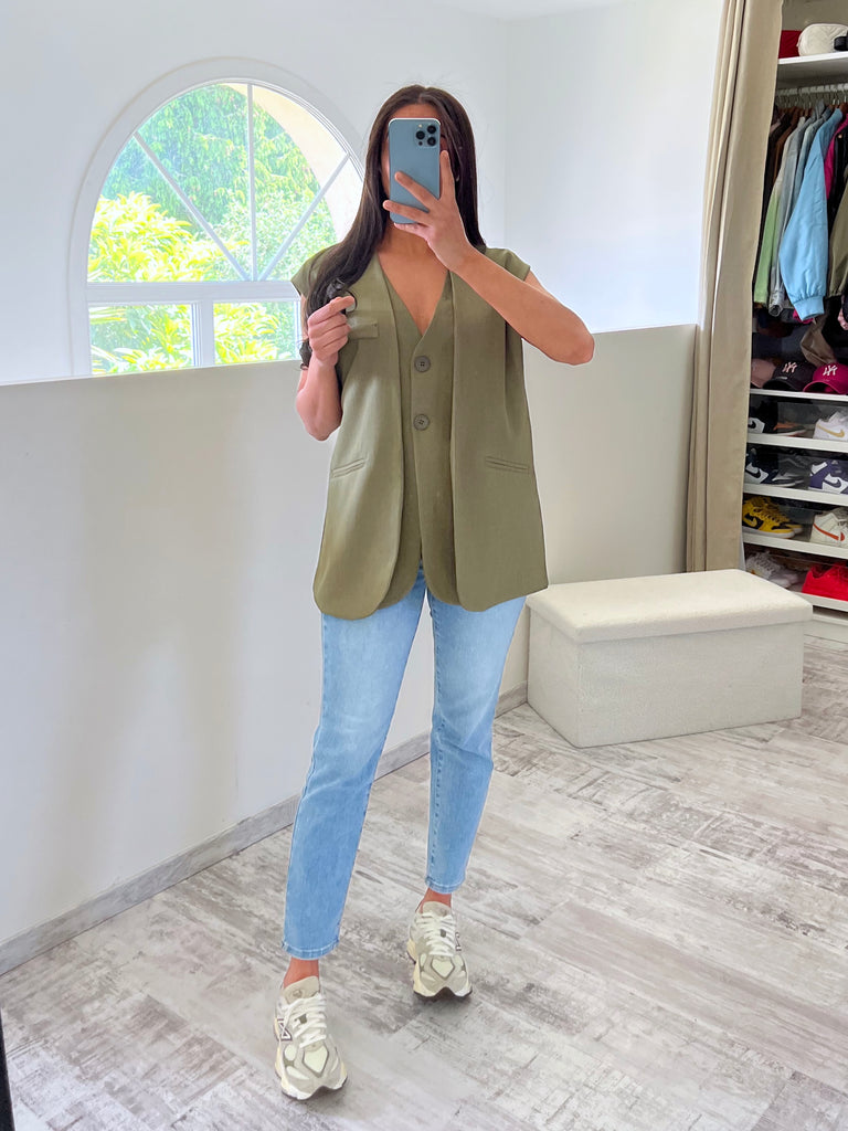Gilet Blazer Sans Manches Kaki