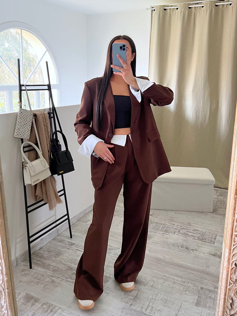 Ensemble Blazer/Pantalon Revers Marron