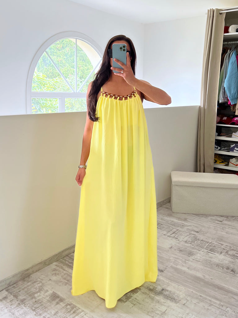 Robe Col Boucles Dorés Jaune