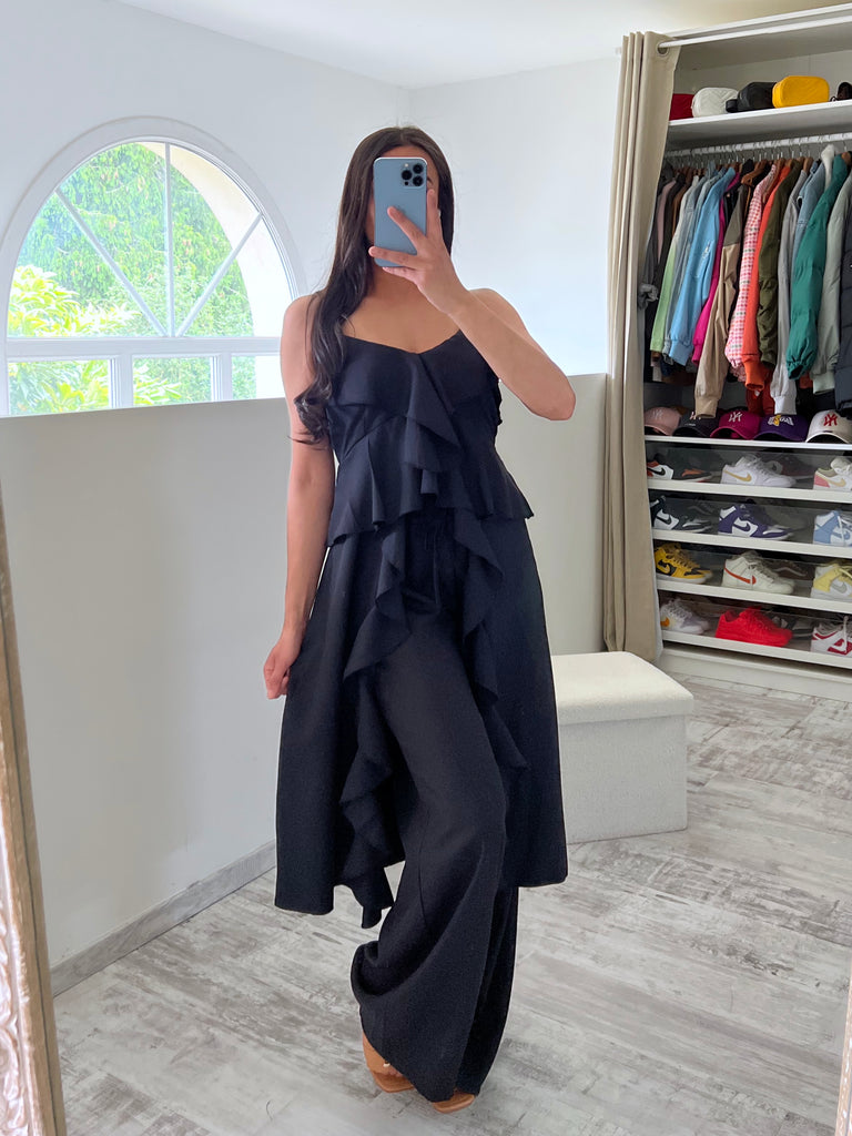 Ensemble Pantalon Tunique Froufrou Noir