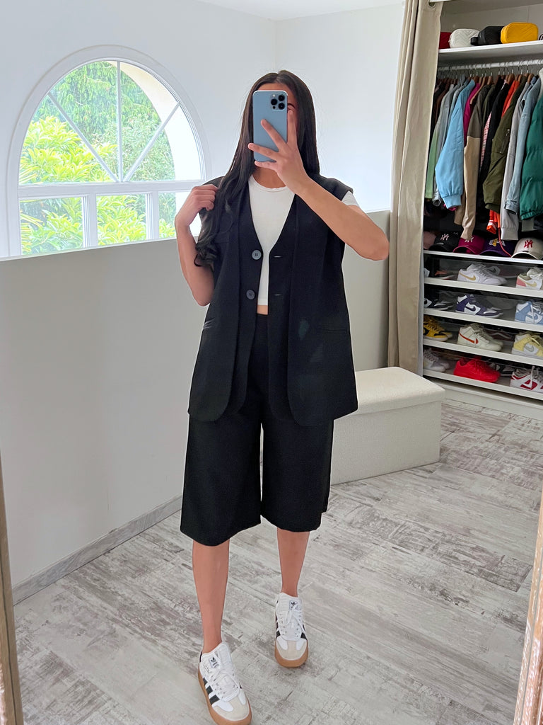 Ensemble Bermuda Gilet Sans Manches Noir