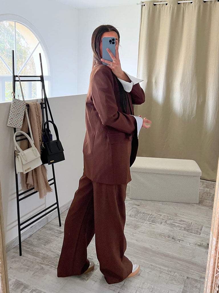 Ensemble Blazer/Pantalon Revers Marron